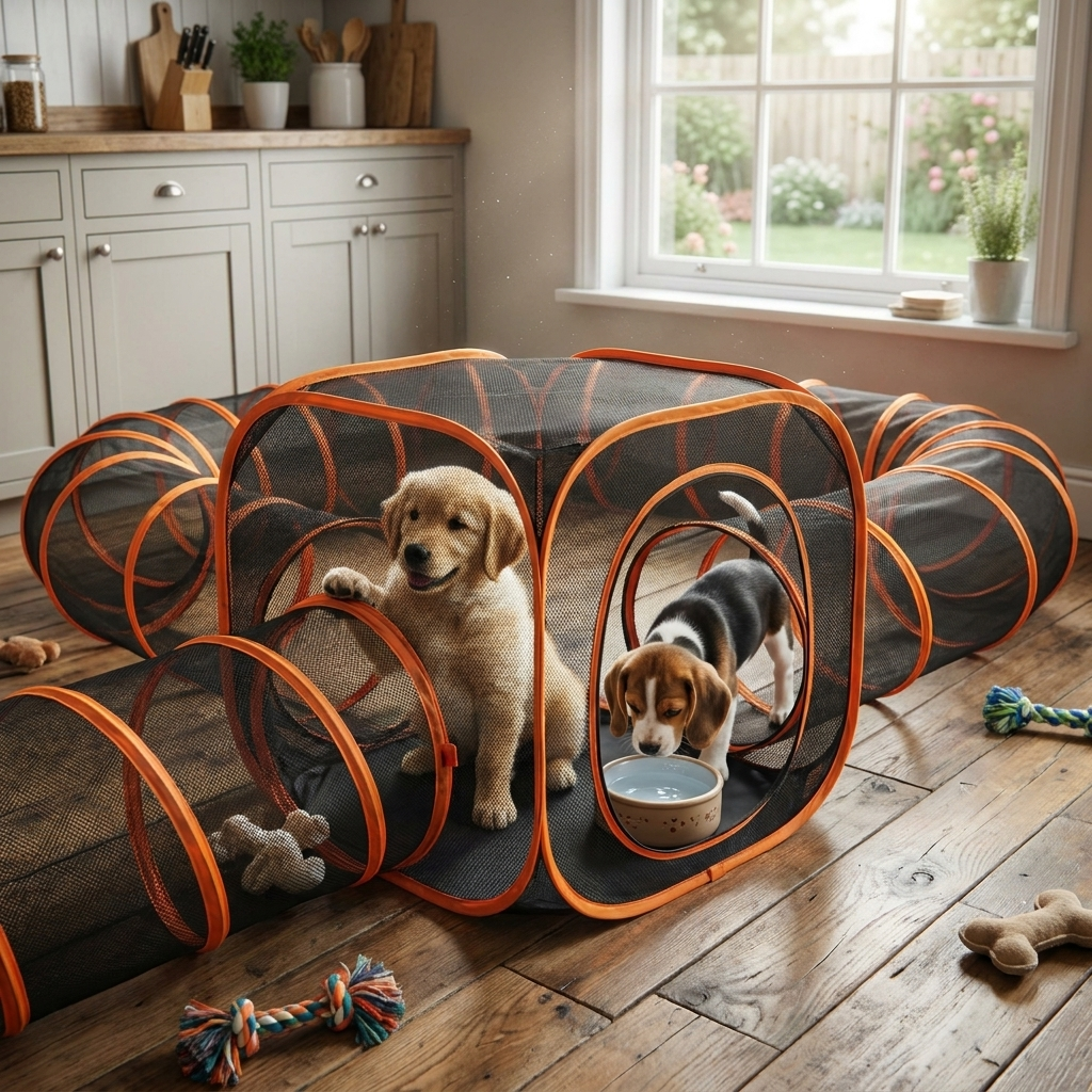 ScritchPets Collapsible Modular Pet Playpen in use