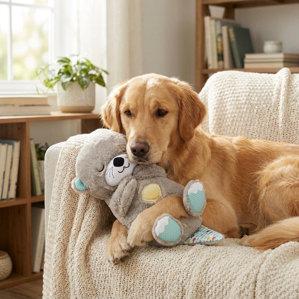 ScritchPets Breathing Otter Plush Companion in use