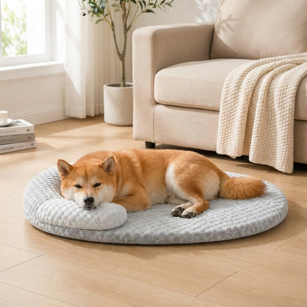 ScritchPets Cooling Dog Bed with Neck Pillow in use