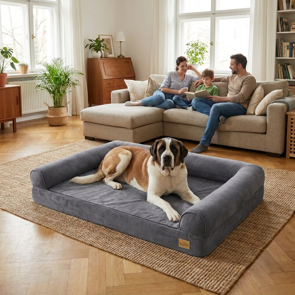 ScritchPets Extra Large Foam Dog Bed in use