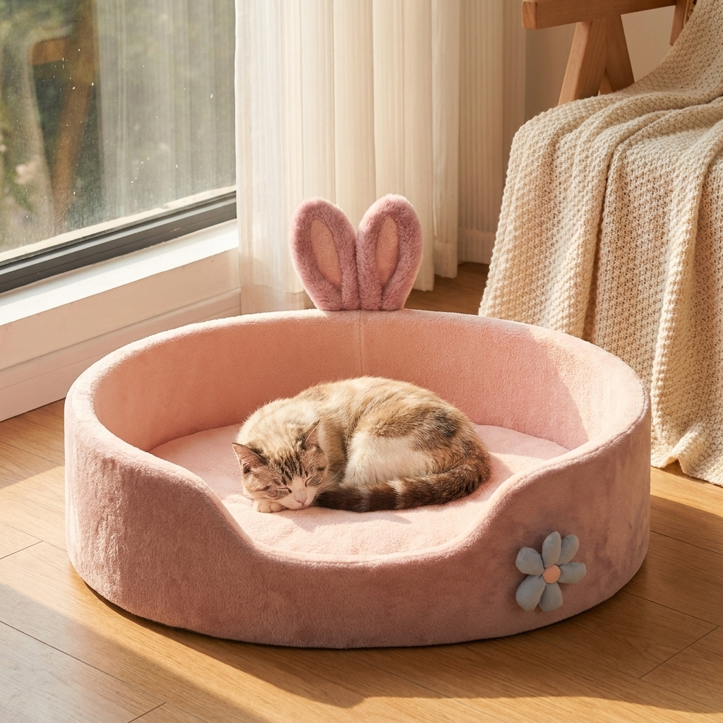 ScritchPets Warm Fleece Pet Bed in use