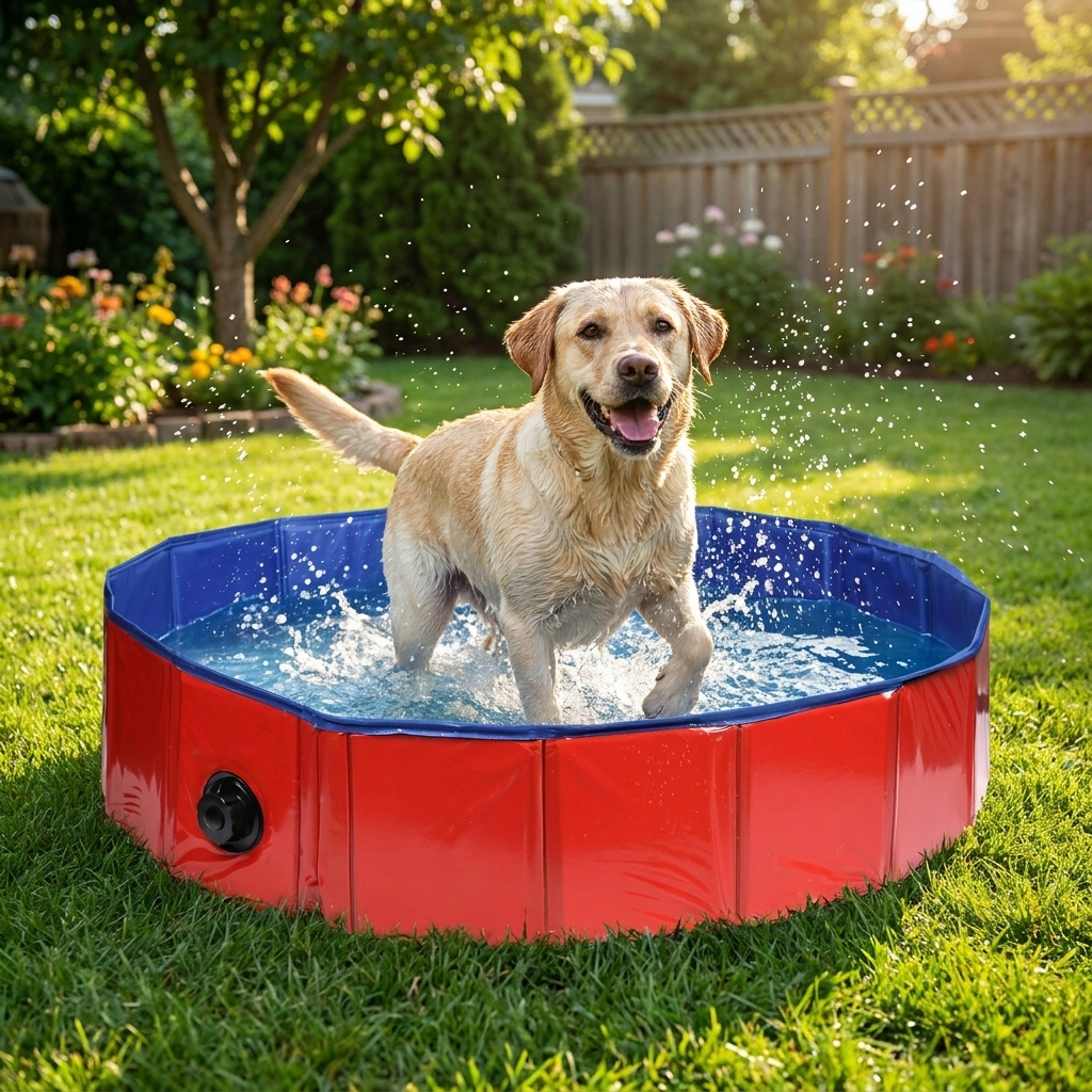 ScritchPets PoolMax Foldable Pet Swimming Pool in use