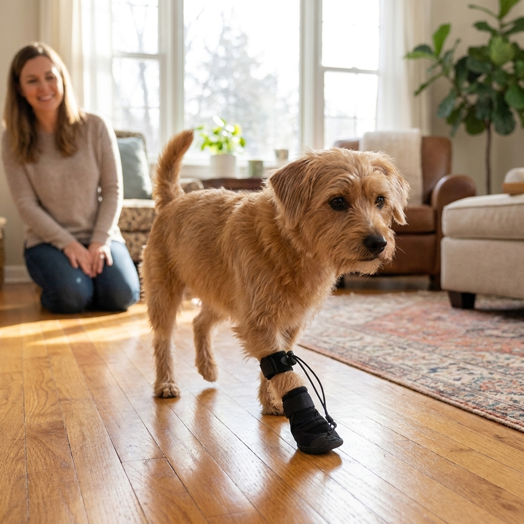 ScritchPets Adjustable Dog Paw Support Wrap in use