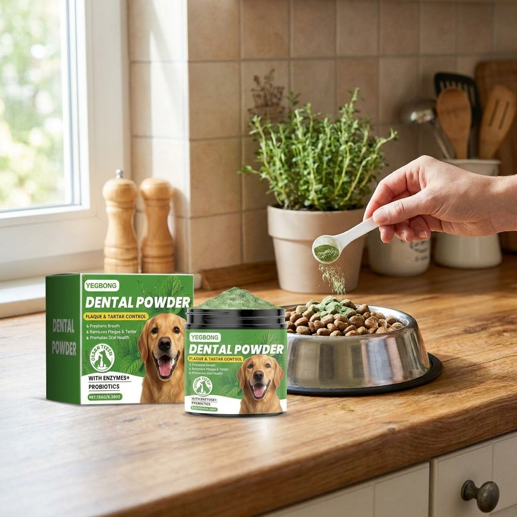 ScritchPets Enzyme and Probiotic Dog Dental Powder 150g in use