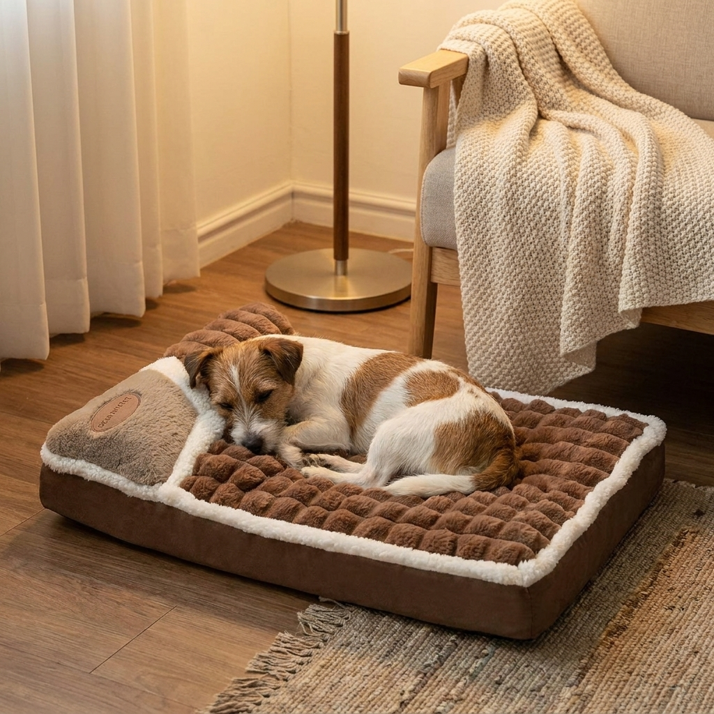 ScritchPets Plush Warm Pet Dog Bed with Zip Cover in use