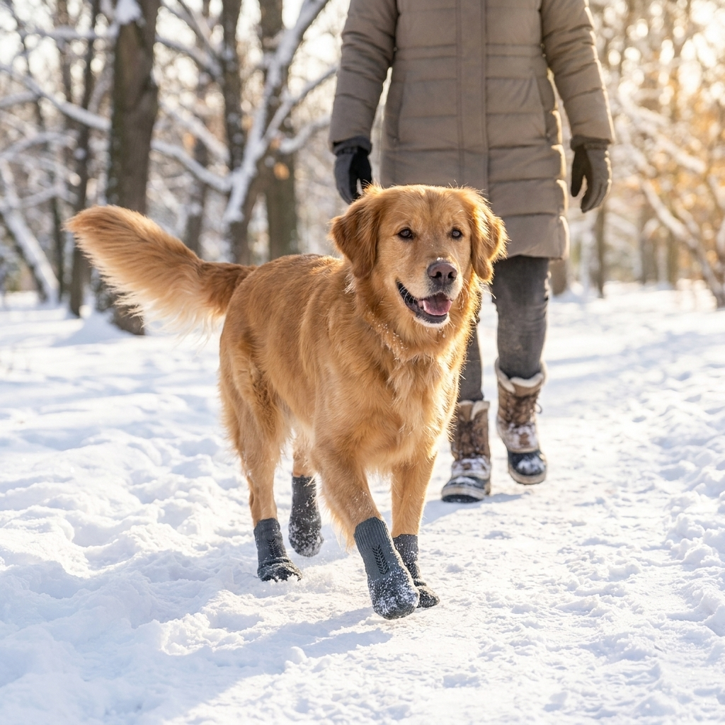 ScritchPets SnowPaw Winter Dog Shoes in use