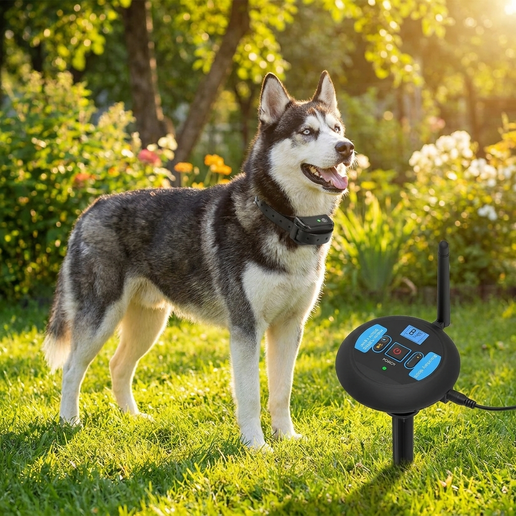 ScritchPets Wireless Dog Fence Collar 200m Range System in use