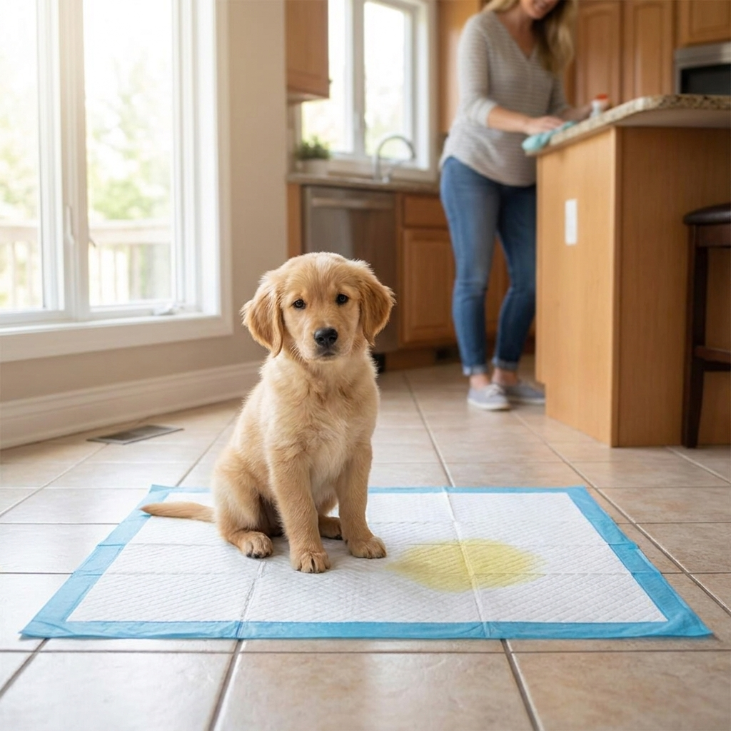ScritchPets Disposable Absorbent Pet Training Pads in use