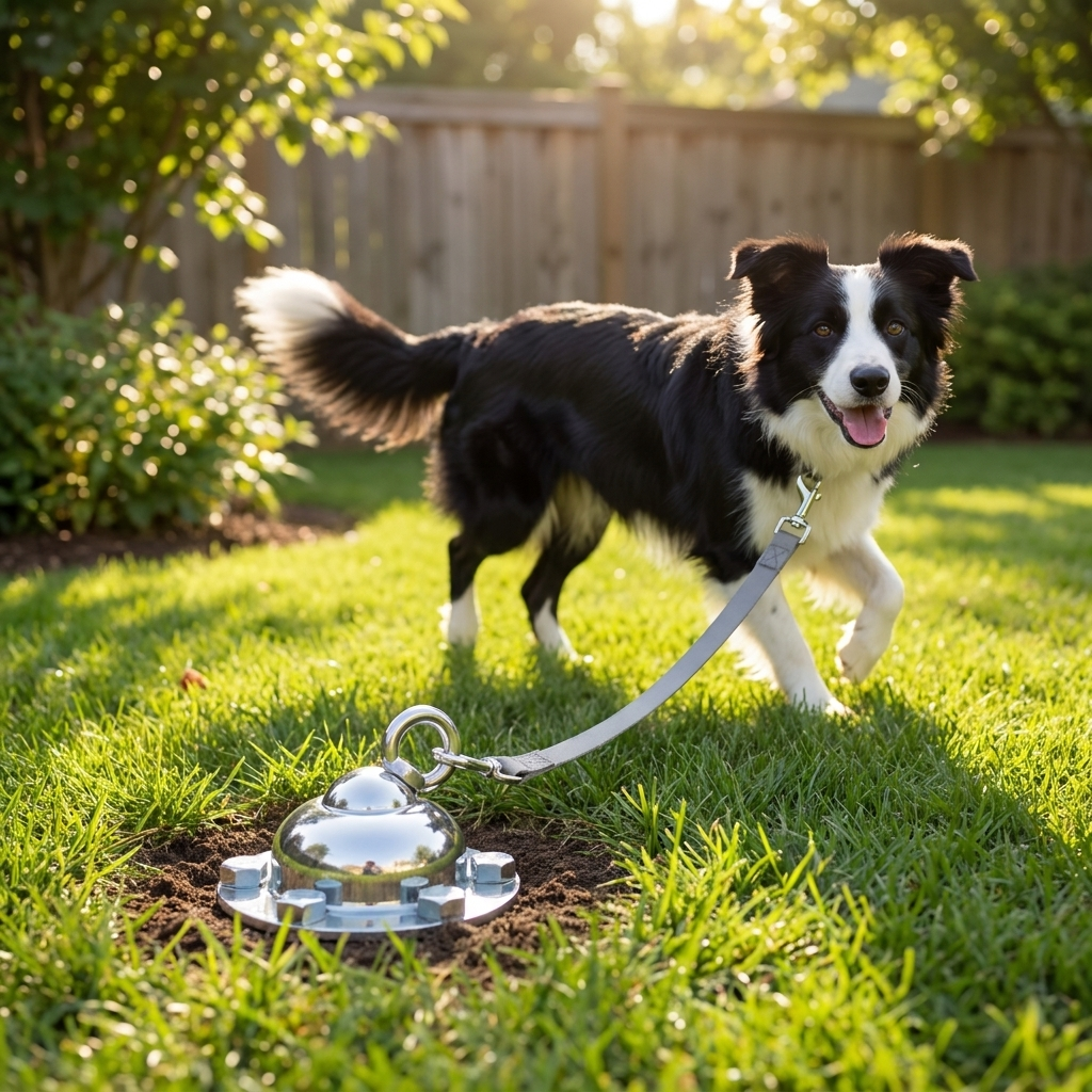 ScritchPets AnchorPaw Heavy Duty Dog Ground Anchor in use