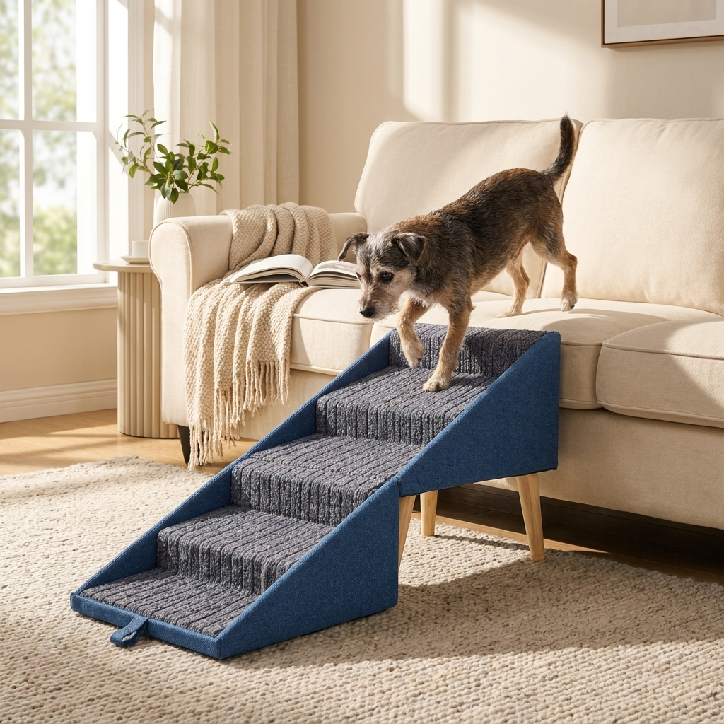 ScritchPets 2 in 1 Foldable Wooden Dog Ramp and Stairs in use