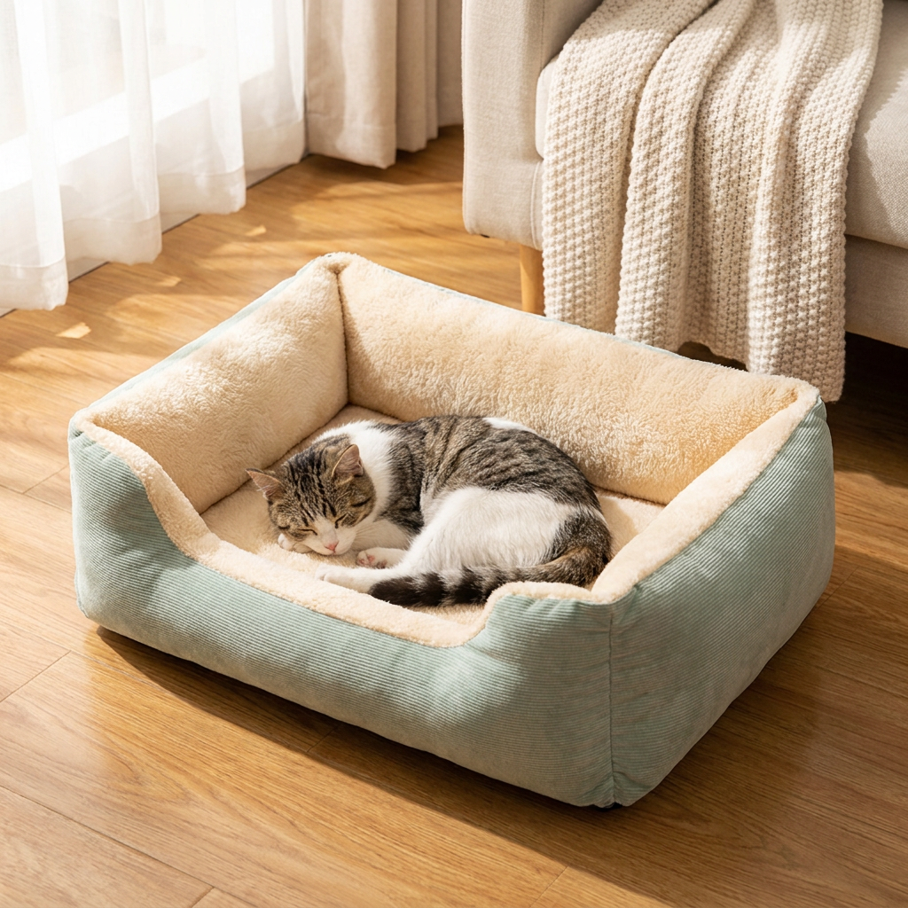 ScritchPets Cozy Pet Cat Bed in use