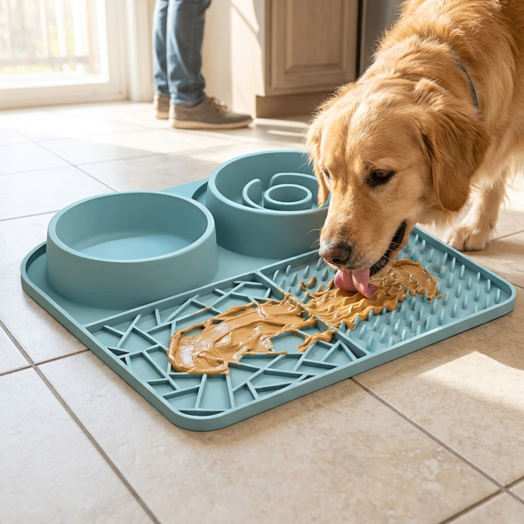 ScritchPets 3 in 1 Silicone Lick Mat in use