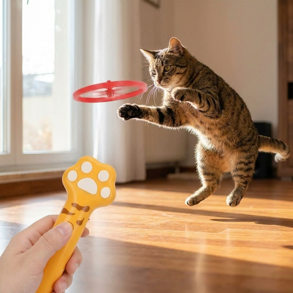 ScritchPets Interactive Cat Paw Disc Launcher in use