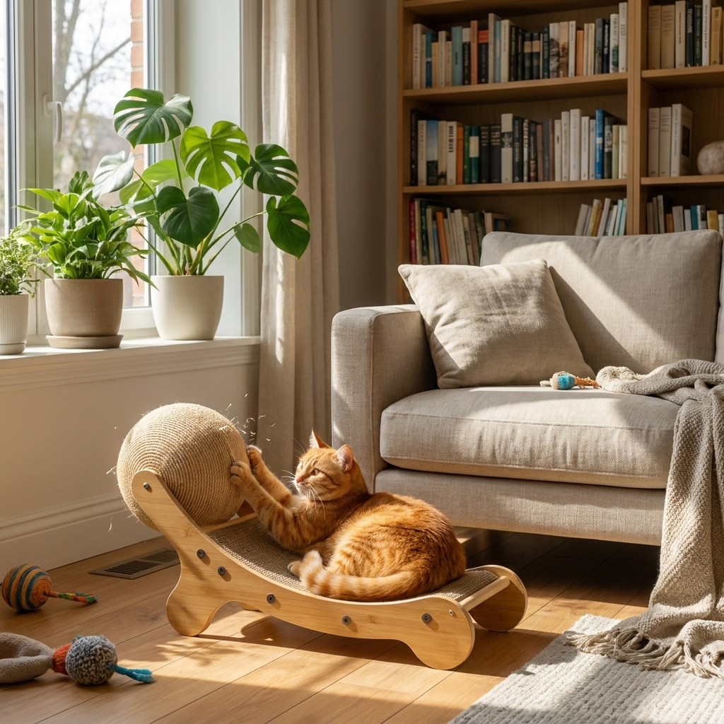 ScritchPets Wooden Cat Scratcher Lounge Bed