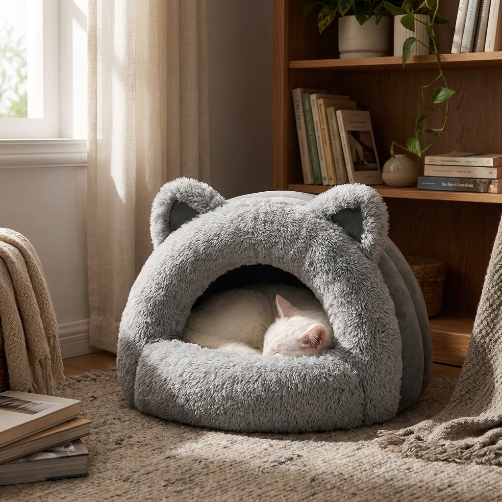 ScritchPets Plush Cave Cat Bed