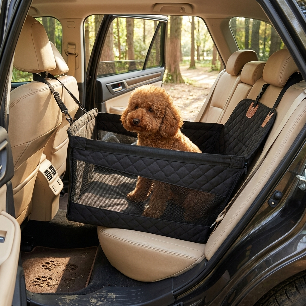 ScritchPets Hard Bottom Car Seat Extender in use
