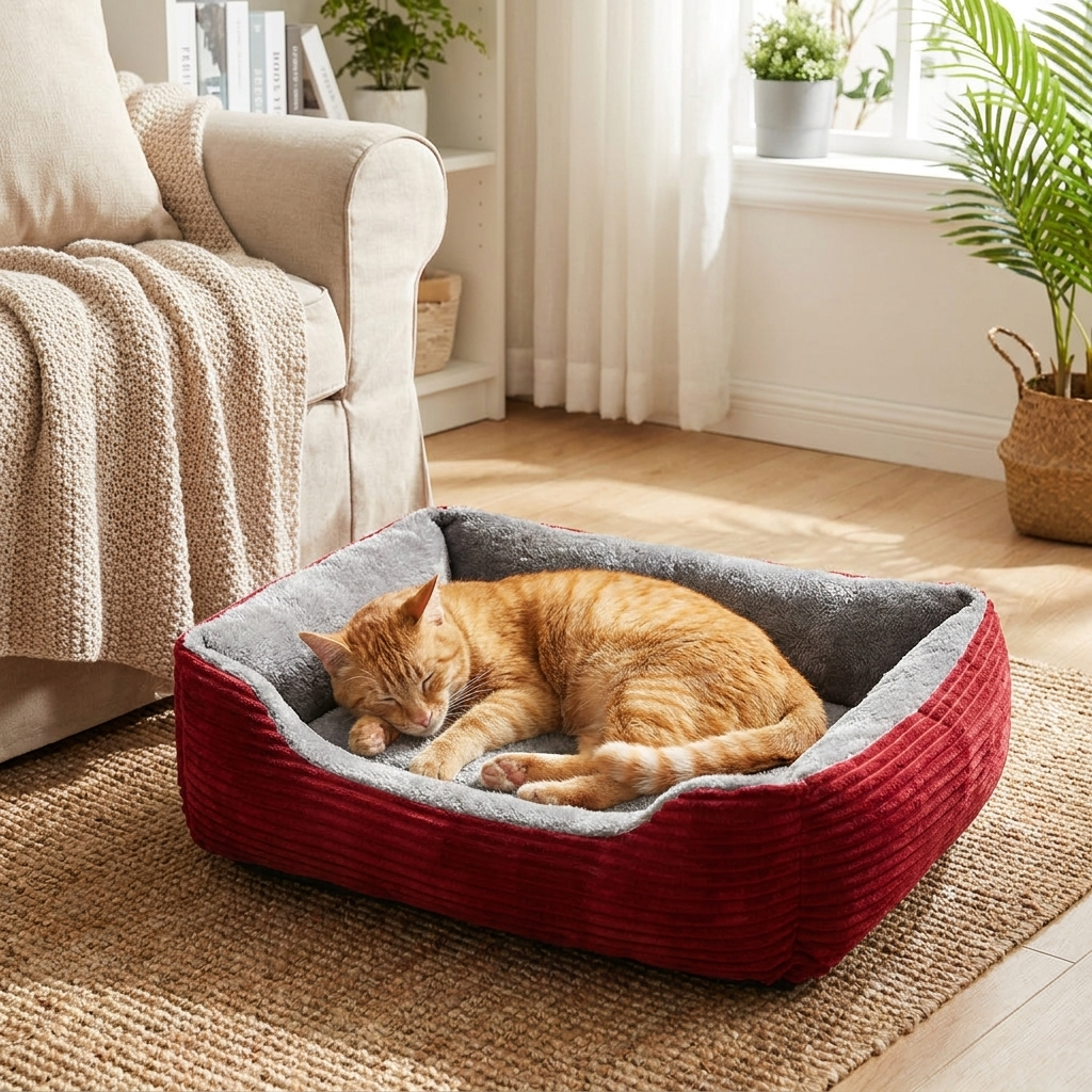 ScritchPets Plush Comfort Pet Bed in use