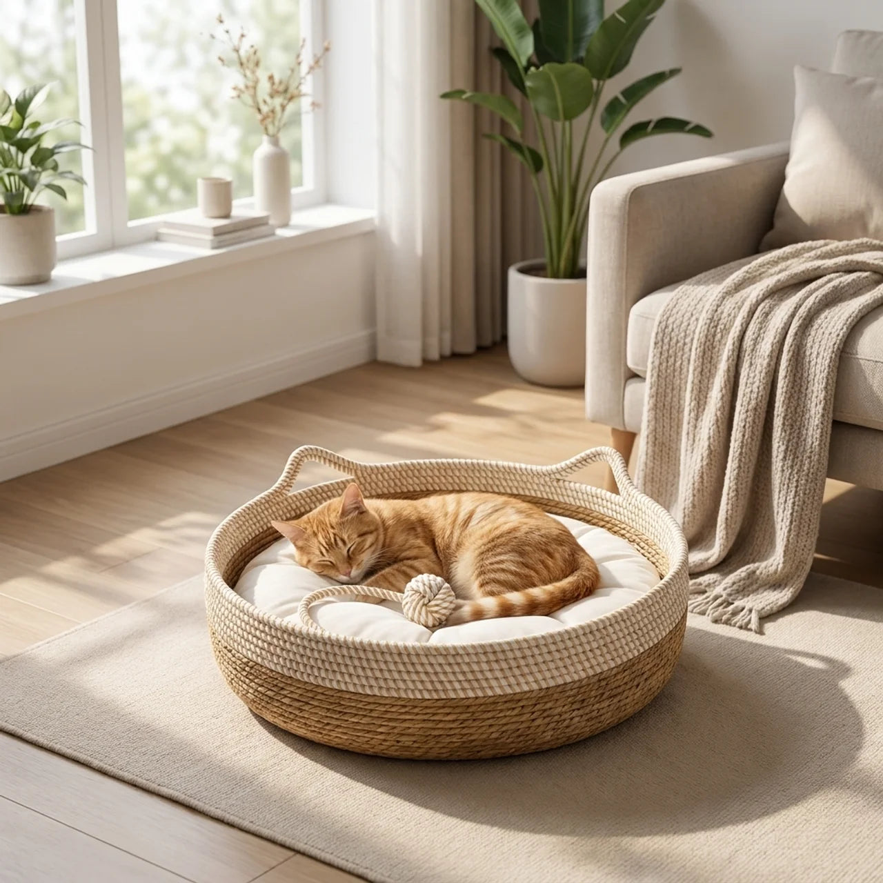 ScritchPets Woven Rattan Cat Bed
