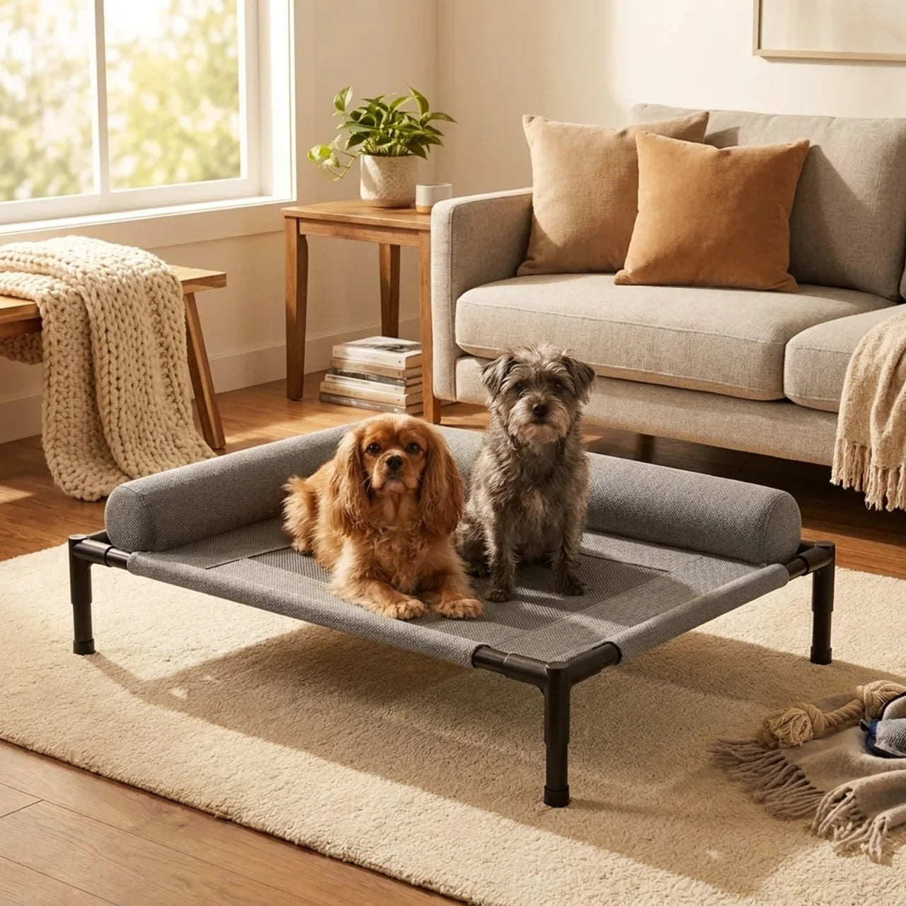 ScritchPets Raised Dog Cooling Sofa Bed with Bolster