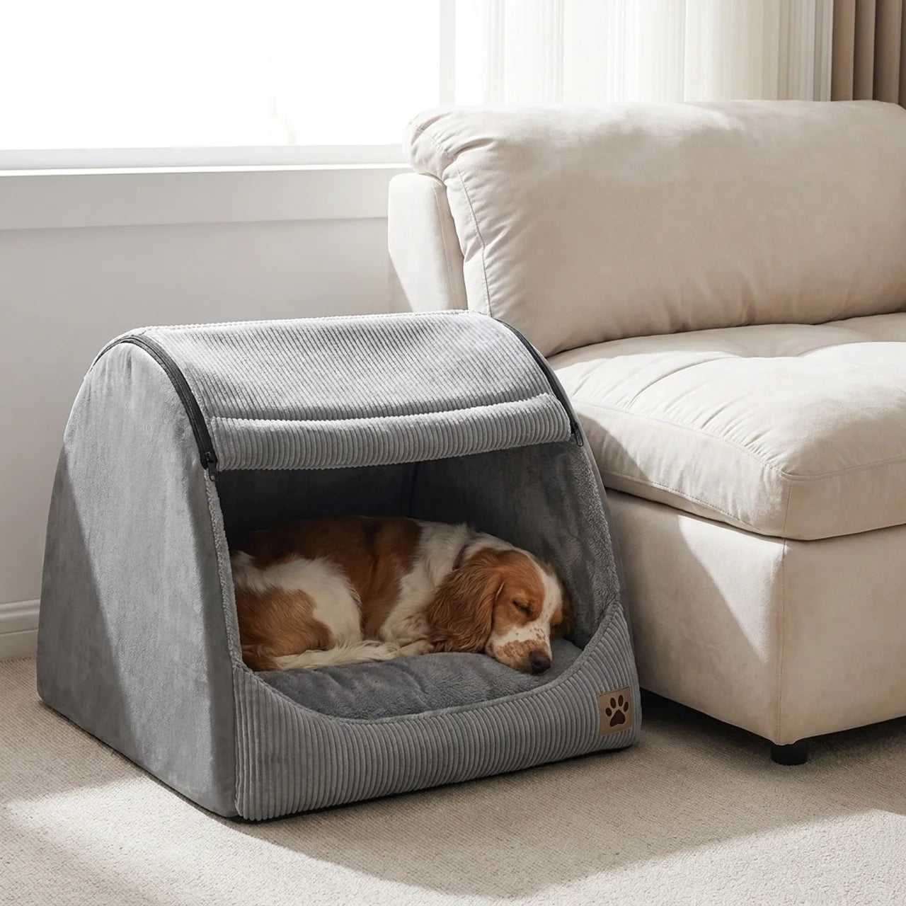 ScritchPets Warm Flannel Semi Enclosed Dog Tent Bed